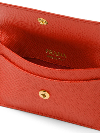 Shop Prada Triangle-plaque Cardholder In Orange