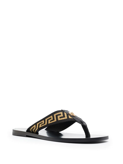 Shop Versace Greca Pattern Flip-flops In Black