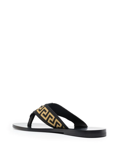 Shop Versace Greca Pattern Flip-flops In Black