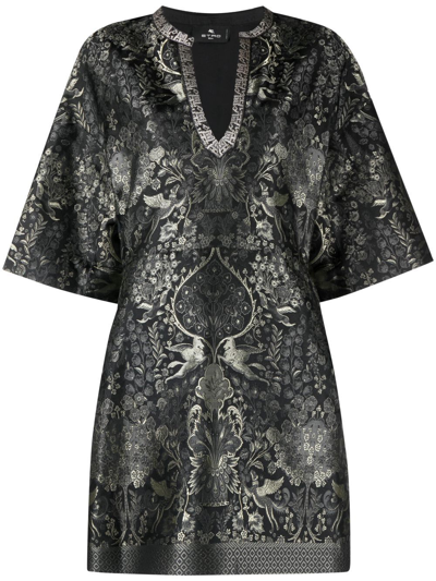 Shop Etro Patterned Jacquard Shift Dress In Black