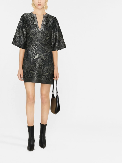Shop Etro Patterned Jacquard Shift Dress In Black