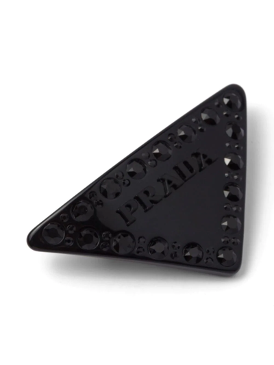 Shop Prada Triangle-logo Hair Clip In Schwarz