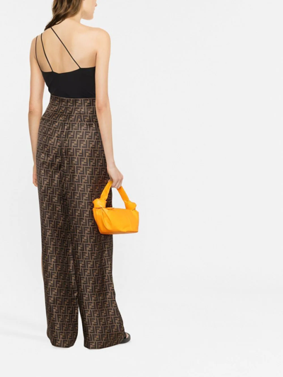 Fendi Ff-monogram Pleated Silk Trousers In Brown