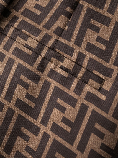 Fendi Ff-monogram Pleated Silk Trousers In Brown