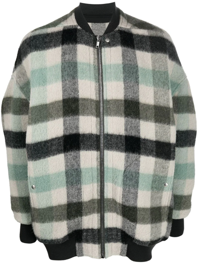 Shop Rick Owens Check-print Zip-up Jacket In Grün