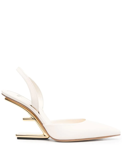 FENDI 100MM SCULPTED-HEEL LEATHER PUMPS 
