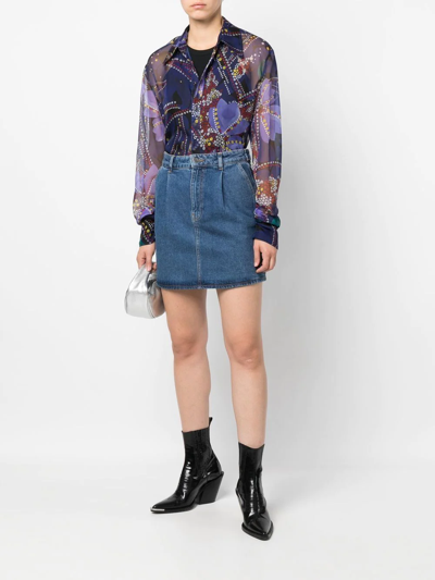 Dsquared2 Floral Printed Semi-sheer Buttoned Shirt In Blau