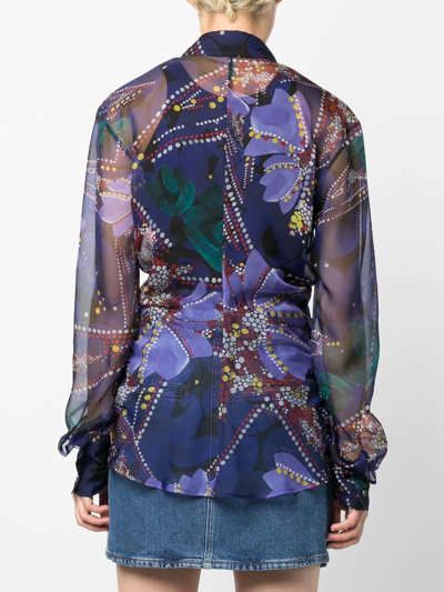Dsquared2 Floral Printed Semi-sheer Buttoned Shirt In Blau