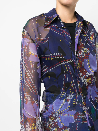 Dsquared2 Floral Printed Semi-sheer Buttoned Shirt In Blau