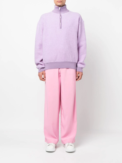 Jacquemus La Maille Berger Embroidered Logo Half Zip Merino Wool Blend Sweater In Violett