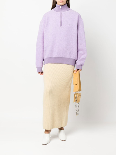 Jacquemus La Maille Berger Embroidered Logo Half Zip Merino Wool Blend Sweater In Violett