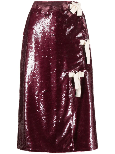 Shop Ganni Sequinned Midi Skirt In Purple