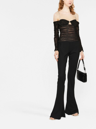 Self-portrait Crystal-embellished Stretch-jersey Top In Schwarz