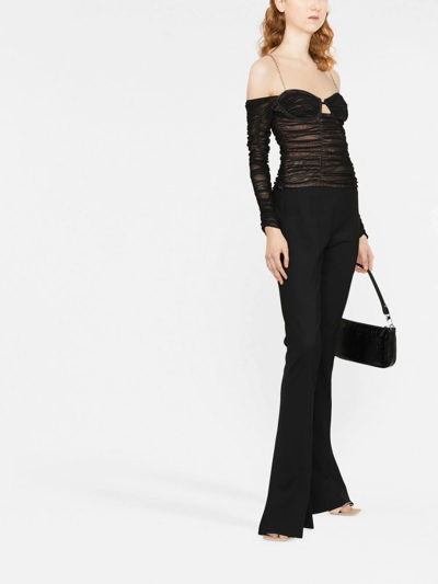 Self-portrait Crystal-embellished Stretch-jersey Top In Schwarz