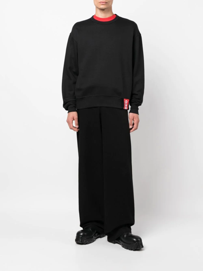 032c Classic Crewneck Black Cotton Crewneck Sweatshirt With Logo Tape - Classic Crewneck In Schwarz