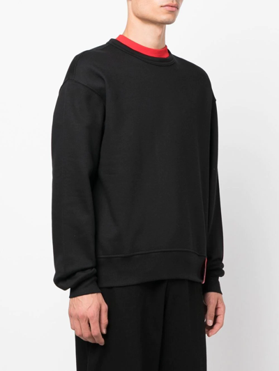 032c Classic Crewneck Black Cotton Crewneck Sweatshirt With Logo Tape - Classic Crewneck In Schwarz