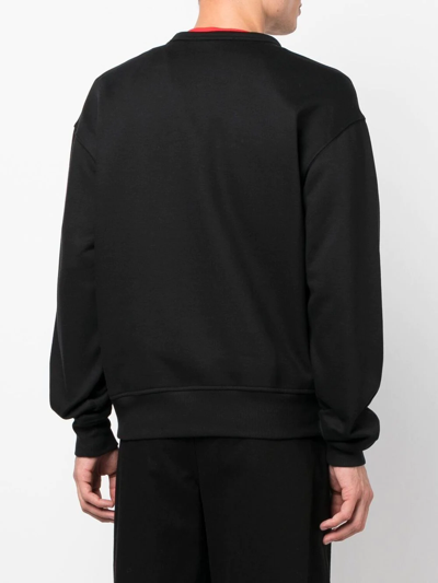 032c Classic Crewneck Black Cotton Crewneck Sweatshirt With Logo Tape - Classic Crewneck In Schwarz