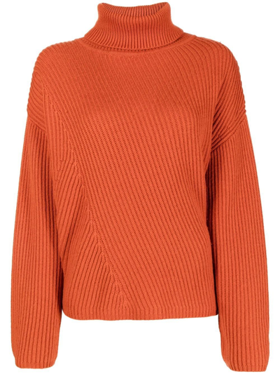 Shop Joseph Roll-neck Ribbed-knit Jumper In Orange