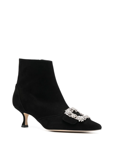 Shop Manolo Blahnik Beylow Crsytal-embellished Ankle Boots In Schwarz