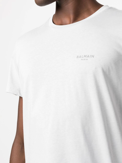 Shop Balmain Flocked-logo Organic-cotton T-shirt In Blau