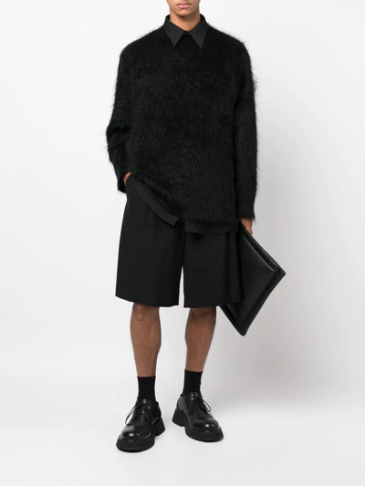 Yohji Yamamoto Crewneck Textured-fit Oversized-fit Wool Jumper In Schwarz