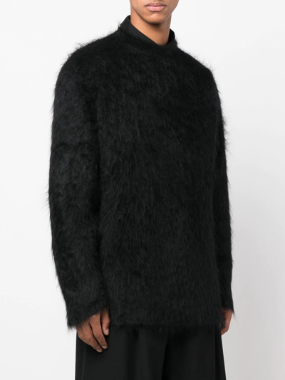 Yohji Yamamoto Crewneck Textured-fit Oversized-fit Wool Jumper In Schwarz