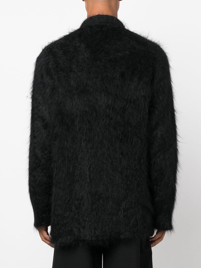 Yohji Yamamoto Crewneck Textured-fit Oversized-fit Wool Jumper In Schwarz