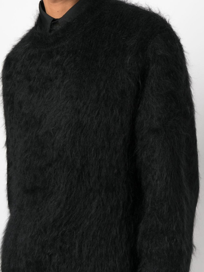 Yohji Yamamoto Crewneck Textured-fit Oversized-fit Wool Jumper In Schwarz