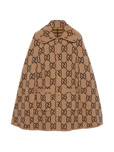 Shop Gucci Spread-collar Reversible Cape In Braun