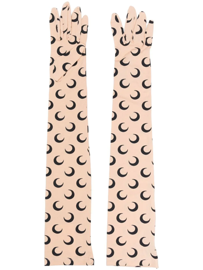 Shop Marine Serre Crescent Moon-print Long Gloves In Nude