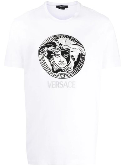 Shop Versace Embroidered Medusa Head T-shirt In Weiss