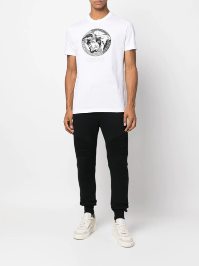 Shop Versace Embroidered Medusa Head T-shirt In Weiss