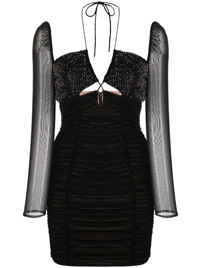 Shop Self-portrait Crystal-embellished Mesh Dress In Schwarz