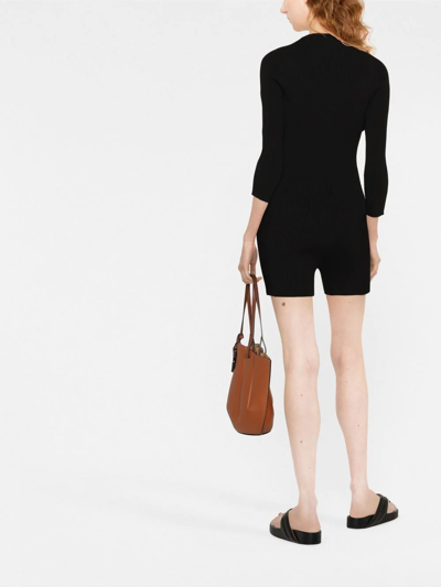Aeron Fine-ribbed Scoop-neck Playsuit In Schwarz