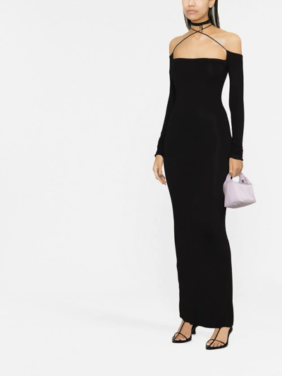 Shop Manurí Connie Fitted Long Dress In Schwarz