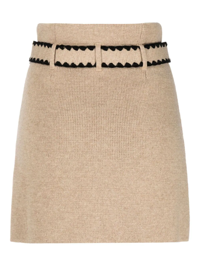 Shop Cormio Belted Button-up Wool Skirt In Nude