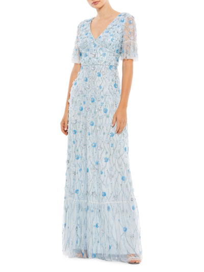 Shop Mac Duggal Women's Floral Sequined Column Gown In Powder Blue