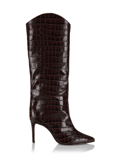 Shop Schutz Women's Maryana Croc-embossed Leather Knee-high Boots In Dark Chocolate