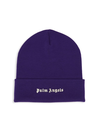 Shop Palm Angels Men's Logo Wool Beanie In Purple White