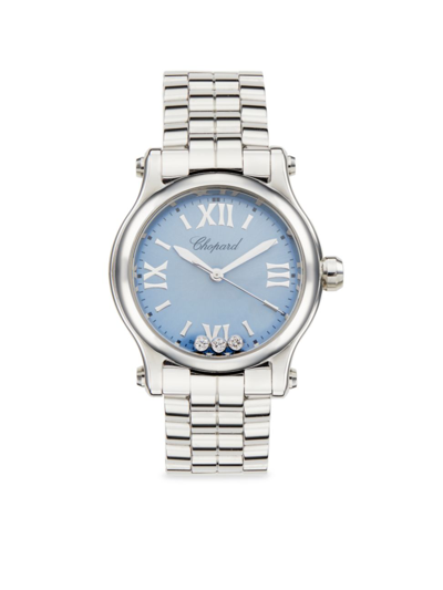 Shop Chopard Women's Happy Sport Stainless Steel & Diamond Bracelet Watch In Sapphire