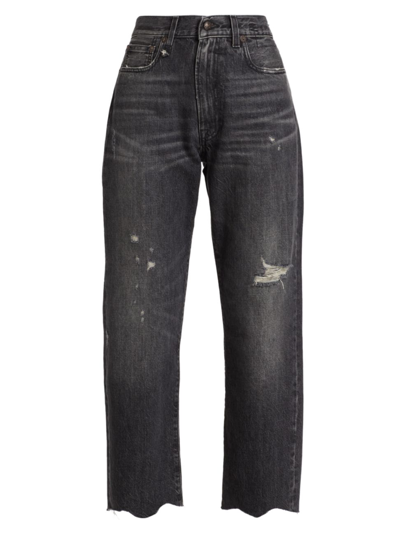 Shop R13 Women's Straight-leg Cropped Boyfriend Jeans In Everit Black