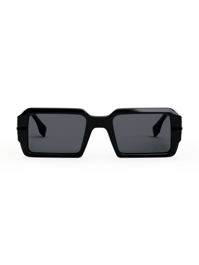 Shop Fendi Men's O'lock Graphy 52mm Rectangular Sunglasses In Black