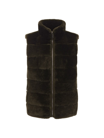 Shop Gorski Women's Shearling Lamb Zip Vest With Quilted Back In Army Green