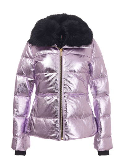 Shop Gorski Women's Apres-ski Metallic Jacket With Toscana Lamb Collar In Lilac