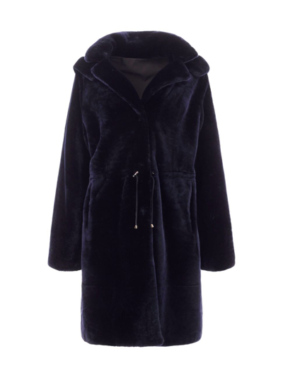 Shop Gorski Women's Reversible Plush Shearling Coat In Navy