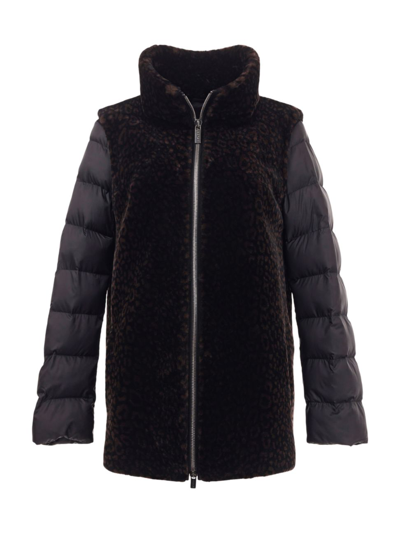 Shop Gorski Women's Shearling Lamb Puffer With Detachable Sleeves In Brown Leopard Print