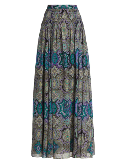 Shop Etro Women's Paisley Silk Maxi Skirt In Purple
