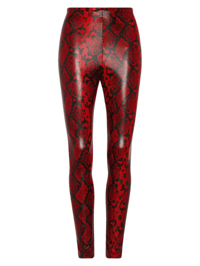 Shop Commando Women's Faux Leather Animal-print Leggings In Red Snake