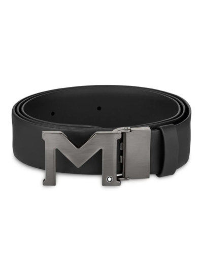 Shop Montblanc Men's M Buckle Cut-to-size Leather Belt In Black