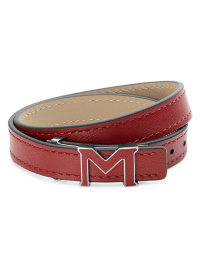 Shop Montblanc Men's M Gram Leather Bracelet In Red